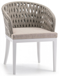 Кресло плетеное с подушкой Grattoni Maiorca алюминий, роуп, олефин белый, тортора, коричневый Фото 1
