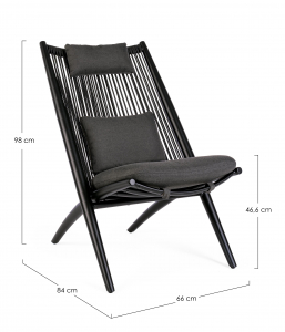 Лаунж-стул плетеный с подушками Garden Relax Aloha алюминий, роуп, ткань черный, темно-серый Фото 2