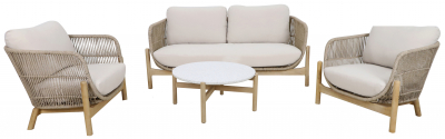 Комплект деревянной плетеной мебели Tagliamento Talara акация, роуп, олефин, керамика бежевый, лен Фото 5