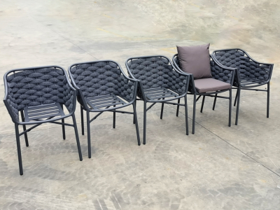Кресло плетеное с подушками Tagliamento Torino алюминий, роуп, акрил антрацит, темно-серый Фото 4