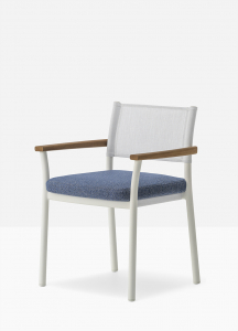 Кресло металлическое с подушкой PEDRALI Guinea алюминий, тик, текстилен, ткань белый, синий Фото 5