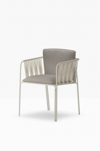 Кресло плетеное с подушками PEDRALI Nari сталь, роуп, ткань бежевый, светло-серый Фото 4