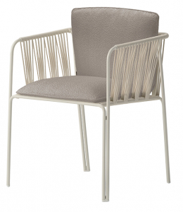 Кресло плетеное с подушками PEDRALI Nari сталь, роуп, ткань бежевый, светло-серый Фото 1