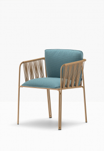 Кресло плетеное с подушками PEDRALI Nari сталь, роуп, ткань светло-коричневый, синий Фото 4
