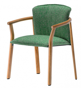 Кресло деревянное с подушкой PEDRALI Lamorisse Wood ясень, ткань орех, зеленый Фото 1