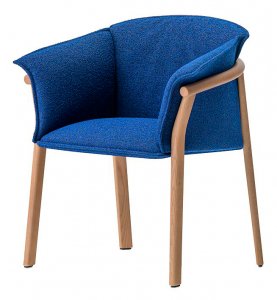 Кресло деревянное с подушкой PEDRALI Lamorisse Wood ясень, ткань орех, синий Фото 1