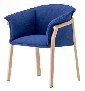 Кресло деревянное с подушкой PEDRALI Lamorisse Wood ясень, ткань беленый ясень, синий Фото 1