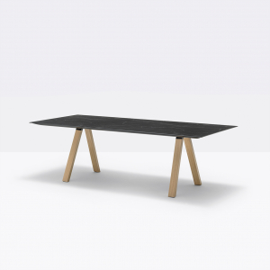 Стол ламинированный PEDRALI Arki-Table Wood дуб, алюминий, компакт-ламинат HPL беленый дуб, серый мрамор Фото 4