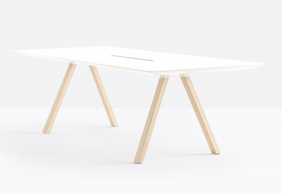 Стол с каналом для протяжки проводов PEDRALI Arki-Table CC Wood дуб, алюминий, компакт-ламинат HPL беленый дуб, белый Фото 4