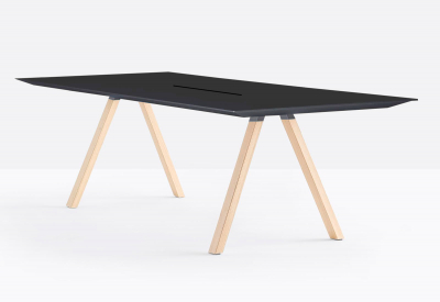 Стол с каналом для протяжки проводов PEDRALI Arki-Table CC Wood дуб, алюминий, компакт-ламинат HPL беленый дуб, черный Фото 4