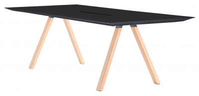Стол с каналом для протяжки проводов PEDRALI Arki-Table CC Wood дуб, алюминий, компакт-ламинат HPL беленый дуб, черный Фото 1