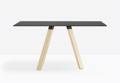 Стол ламинированный PEDRALI Arki-Table Wood дуб, алюминий, компакт-ламинат HPL беленый дуб, черный Фото 4