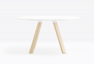Стол ламинированный PEDRALI Arki-Table Wood дуб, алюминий, компакт-ламинат HPL беленый дуб, белый Фото 4