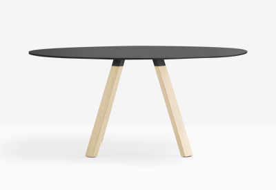 Стол ламинированный PEDRALI Arki-Table Wood дуб, алюминий, компакт-ламинат HPL беленый дуб, черный Фото 4