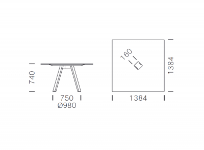Стол с каналом для протяжки проводов PEDRALI Arki-Table CCO сталь, алюминий, компакт-ламинат HPL черный Фото 2