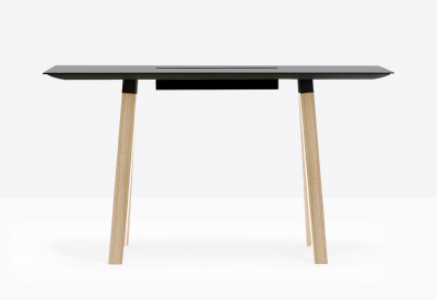 Стол барный с каналом для протяжки проводов PEDRALI Arki-Table CC Wood дуб, алюминий, компакт-ламинат HPL беленый дуб, черный Фото 4
