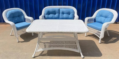 Комплект плетеной мебели Afina T130/LV520-White искусственный ротанг, сталь белый, синий Фото 1