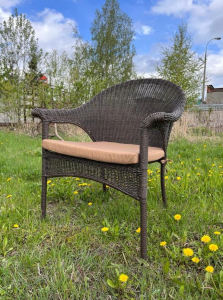 Кресло плетеное с подушкой Afina LV-140B Brown сталь, искусственный ротанг, ткань коричневый Фото 1