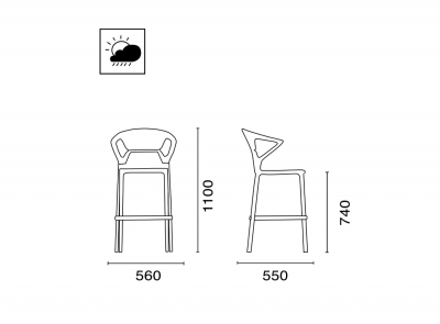 Кресло пластиковое барное PAPATYA Ego-K Bar алюминий, стеклопластик, поликарбонат сатинированный алюминий, белый, черный Фото 2