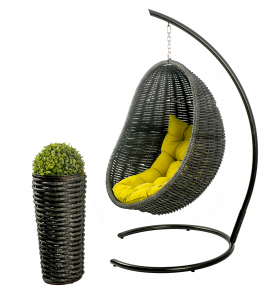 Кресло плетеное подвесное DW Cocoon сталь, искусственный ротанг, полиэстер черный Фото 15