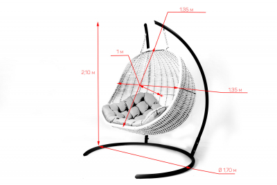 Кресло плетеное подвесное DW Cocoon Twin сталь, искусственный ротанг, полиэстер белый Фото 2