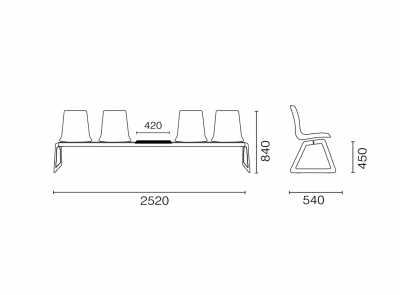 Система сидений на 4 места и столик PAPATYA X-Treme Bench сталь, поликарбонат Фото 2