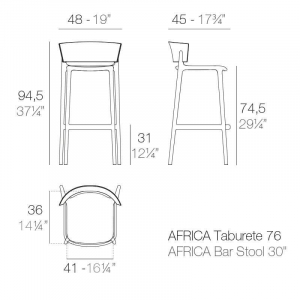 Стул пластиковый барный Vondom Africa Basic полипропилен, стекловолокно белый Фото 2