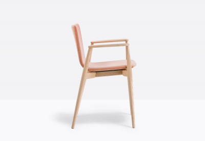 Кресло деревянное с обивкой PEDRALI Malmo ясень, ткань беленый ясень, розовый Фото 4