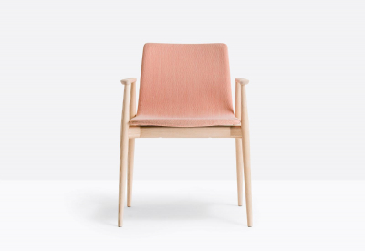 Кресло деревянное с обивкой PEDRALI Malmo ясень, ткань беленый ясень, розовый Фото 5