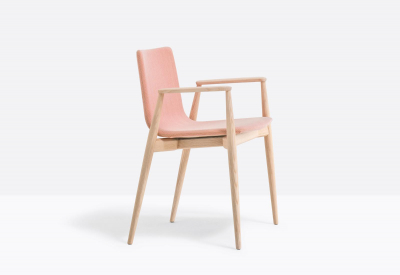 Кресло деревянное с обивкой PEDRALI Malmo ясень, ткань беленый ясень, розовый Фото 6