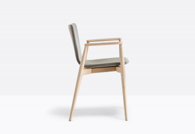 Кресло деревянное с обивкой PEDRALI Malmo ясень, ткань беленый ясень, серый Фото 4