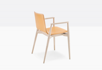 Кресло деревянное с обивкой PEDRALI Malmo ясень, натуральная кожа беленый ясень, светло-коричневый Фото 6