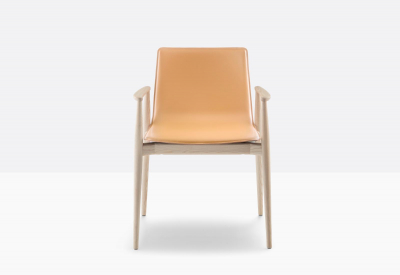 Кресло деревянное с обивкой PEDRALI Malmo ясень, натуральная кожа беленый ясень, светло-коричневый Фото 4
