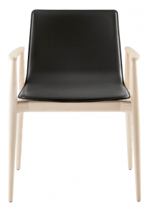 Кресло деревянное с обивкой PEDRALI Malmo ясень, натуральная кожа беленый ясень, черный Фото 1