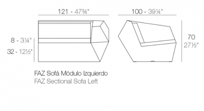 Модуль левый с подушкой Vondom Faz Basic полиэтилен, ткань Фото 2