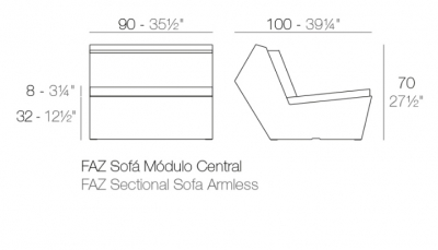 Модуль центральный с подушкой Vondom Faz Basic полиэтилен, ткань Фото 2