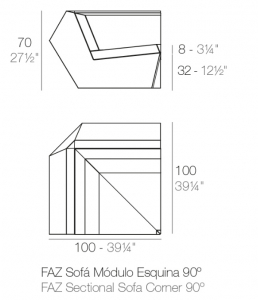Модуль угловой с подушкой Vondom Faz Basic полиэтилен, ткань Фото 2