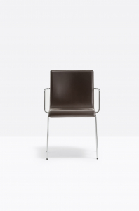 Кресло с мягкой обивкой PEDRALI Kuadra XL сталь, кожа хромированный, коричневый Фото 5