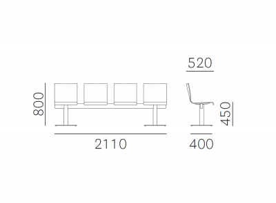 Система сидений на 4 места PEDRALI Kuadra XL сталь, технополимер Фото 2