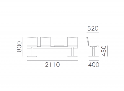 Система сидений на 3 места со столиком PEDRALI Kuadra XL сталь, технополимер, ламинат Фото 2