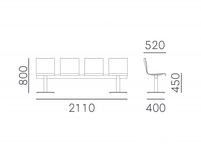 Система сидений на 4 места PEDRALI Kuadra XL сталь, фанера, шпон Фото 2