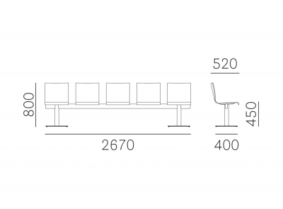 Система сидений на 5 мест PEDRALI Kuadra XL сталь, фанера, шпон Фото 2