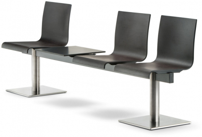 Система сидений на 3 места со столиком PEDRALI Kuadra XL сталь, фанера, шпон матовый стальной, венге Фото 1