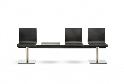 Система сидений на 3 места со столиком PEDRALI Kuadra XL сталь, фанера, шпон матовый стальной, венге Фото 4