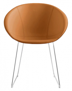 Кресло с обивкой на полозьях PEDRALI Gliss сталь, натуральная кожа коричневый Фото 1