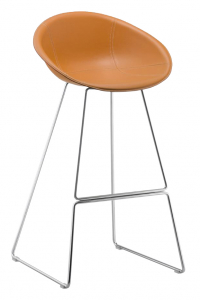 Кресло барное с обивкой PEDRALI Gliss сталь, натуральная кожа коричневый Фото 1
