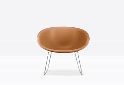 Лаунж-кресло с обивкой на полозьях PEDRALI Gliss Lounge сталь, натуральная кожа хромированный, коричневый Фото 5