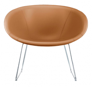 Лаунж-кресло с обивкой на полозьях PEDRALI Gliss Lounge сталь, натуральная кожа хромированный, коричневый Фото 1