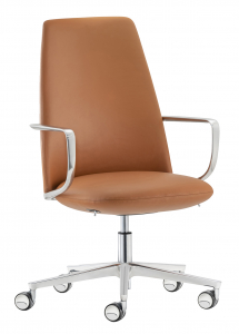 Кресло офисное на колесах PEDRALI Elinor алюминий, кожа, пенополиуретан полированный алюминиевый, коричневый Фото 1