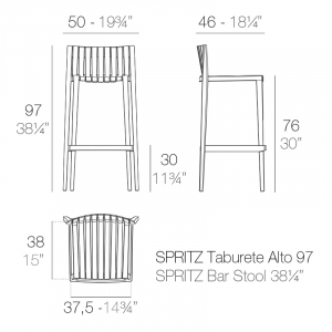 Стул пластиковый барный Vondom Spritz Basic полипропилен, стекловолокно белый Фото 2